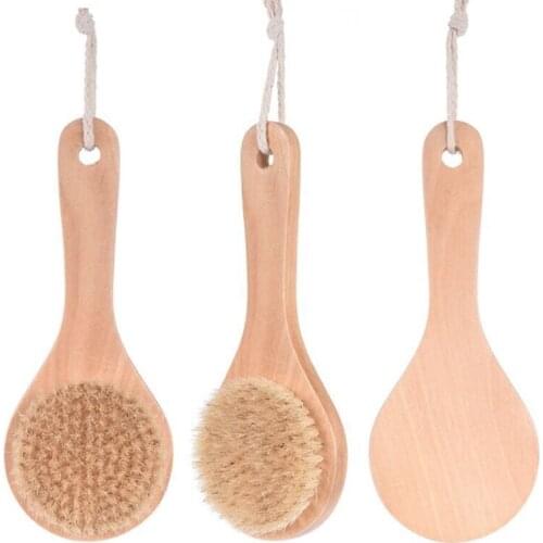 20x8cm Long Natural Wooden handle Bristle Body Brush Massager Soft Brushes Wood Bath Shower Back Spa Scrubber A216115