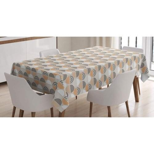 Lunarable Mid Century Modern Tablecloth, Circles Dashes and Blemishes, Rectangular Table Cover