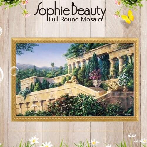 Sophie Beauty Full Round Diy Diamond Painting Cross Stitch Deep Mountains Mysterious Estate Surrounded By Forests Art Embroidery