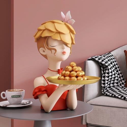 Modern Resin Flower Head Girl Storage Tray Ornaments Home Livingroom Desktop Figurines Decoration Coffee Table Furnishing Crafts