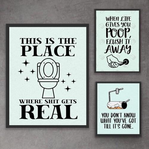 Modern Funny Toilet Poop Poster Canvas Prints Noridc Gets Real Quote Bathroom WC Wall Picture Fashion Roll Paper Painting Decor
