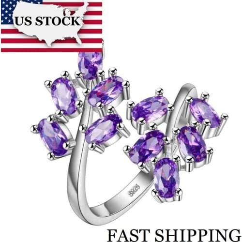 USA STOCK Uloveido Purple Flower Adjustable Rings for Women Silver Color Fashion Ring with Stone New Year Gifts Jewelry 15% J681