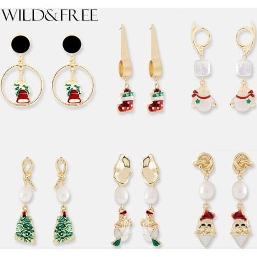 Wild&Free Fashion Boutique Cute Santa Christmas Earrings For Women Girls Round Snowman Tree Bell Drop Earrings Hanging Gift