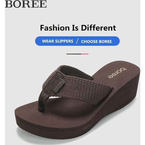 Boree Summer 2020 New Women Wedge Slippers Beach Sandals Outdoor Vacation Women Platform Soft Shoes Flip Flops Ladies Slides
