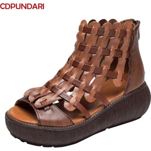 Ladies Weave Genuine Leather Flat Platform Sandals Women Summer Casual Shoes Sandales Femmes été nouveau 2021 Sandalias Mujer