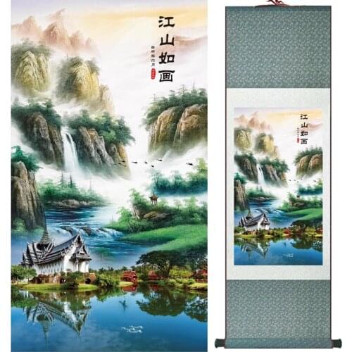Mountain and river painting Home Office Decoration Chinese scroll painting mountain and River painting LTW2017112605