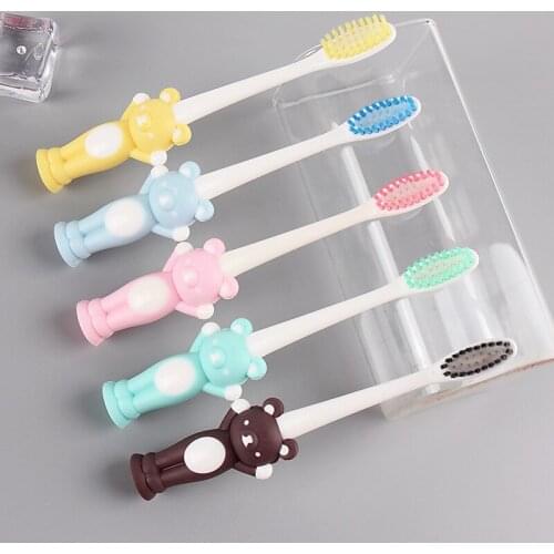 4pcs Cartoon Bear Rabbit Toothbrush with Cup Teeth-cleaning Oral Care Bristle Tooth Brush Silicone PP Teething Baby Toothbrush