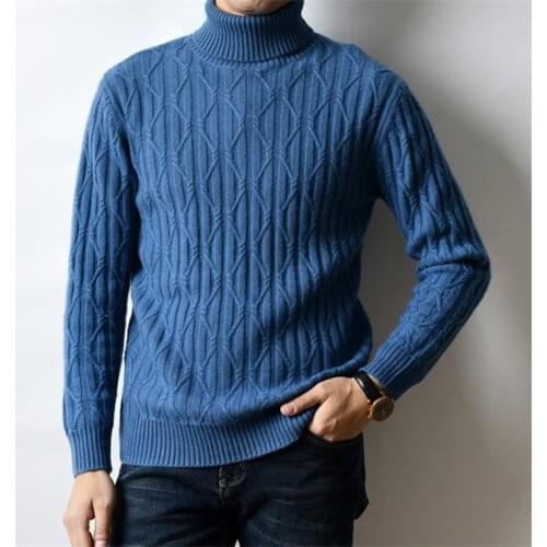 100%cashmere thick turtleneck knit men korean style cross twisted solid pullover sweater 4color S-XL