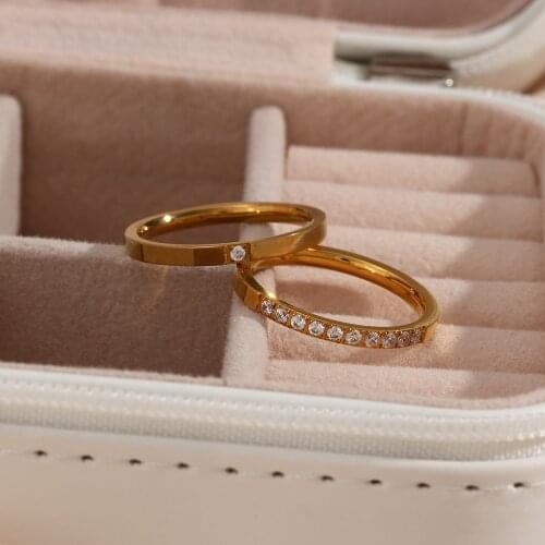 2021 New AAA CZ Filled Thin Gold Rings For Unisex Female Water Resistant Diamond Ring Gold Plated Stainless Steel Ring