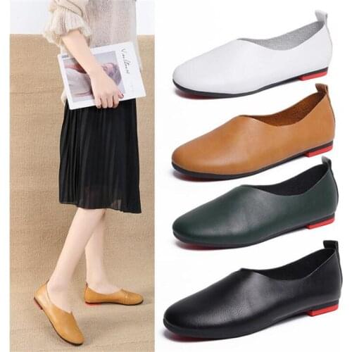 2021 Genuine Leather Flat Shoes Woman Hand-sewn Leather Loafers Cowhide Flexible Spring Casual Shoes Women Flats Women Shoes