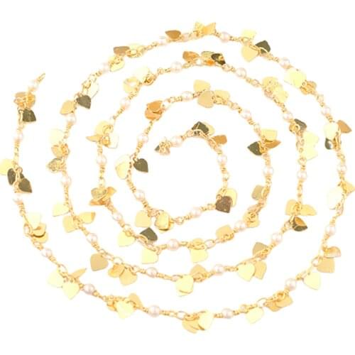 3.28Feet Brass Heart Link Cable Chain Extender Connector Pearl Beads Charms for
