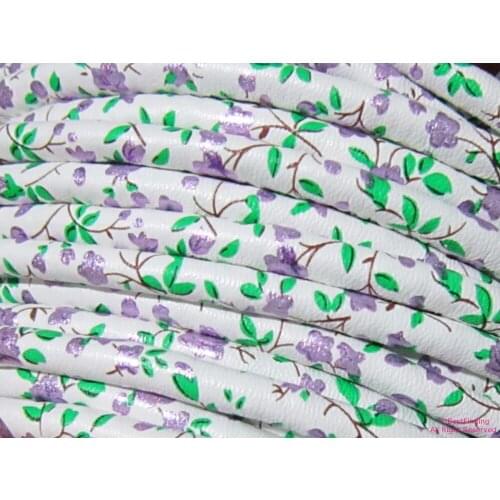 5mm Ethnic cord violet flower ethnic faux leather stripe