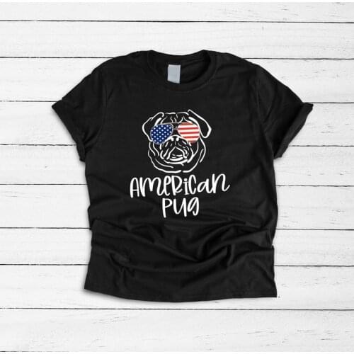 American Pug Shirt Independence day 4th of july USA FLAG harajuku Unisex Streetwear Short Sleeve 100% Cotton Top Tee O Neck goth