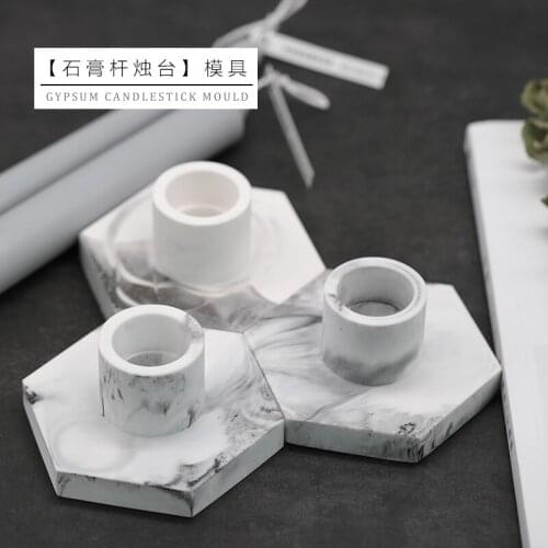 Hexagonal Candlestick mould marble pattern long pole Candlestick DIY aromatherapy candle plaster candlestick mold