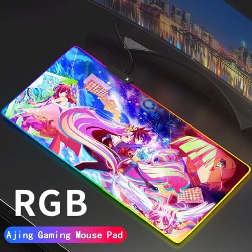 Large NO GAME NO LIFE RGB Gaming Mouse Pad Anti-Slip Rubber Base Computer Keyboard LED MousePad For Computer PC Desk Support DIY