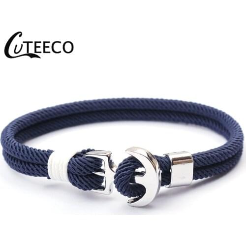 CUTEECO Anchor Bracelets Men Charm Survival Rope Chain 2019 New Fashion Bracelet Male Wrap Metal Sport Hooks Black Color