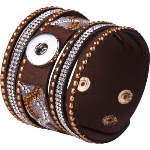 Snap Button Bracelet 5 Colors Punk Rivet Inlay Rhinestones Fit 18mm Snaps Multi Layers Seed Beads Stones Soft Velvet
