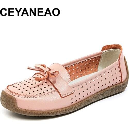 CEYANEAONew Spring Women Genuine Leather Ballet Flats Casual Shoes Women Round Toe Slip On Flats Female Loafers Ballerina Shoe