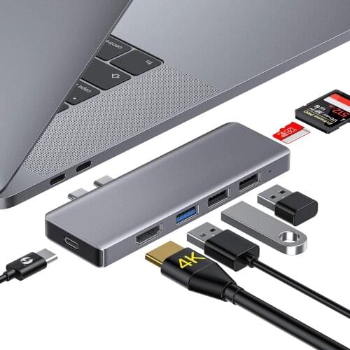 Dual Socket Dual USB C Type C Adapter Thunderbolt 3 Hub Splitter USB 3.0 Hub Ultra HD 4K For Macbook Pro 13"&15"&16"/Air 13"