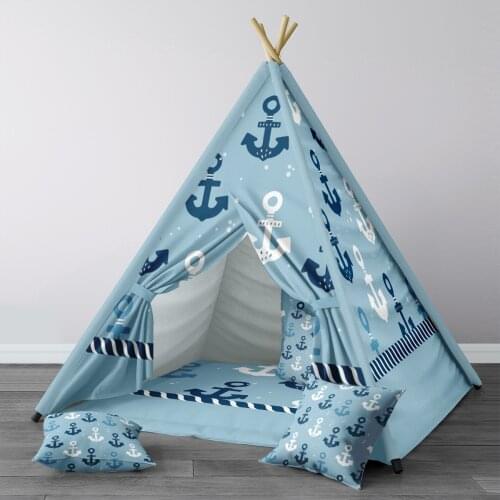 Play Tent for Kids Wigwam Portable Indoor Playground Tents Children Bedrooms Sea Anchor Blue Model 1375