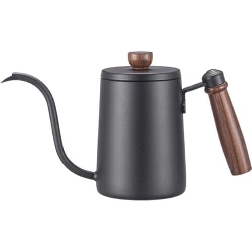 Stainless Steel Drip Kettle with Precision Gooseneck Spout for Home Brewing Camping and Traveling with Wood Handle Black