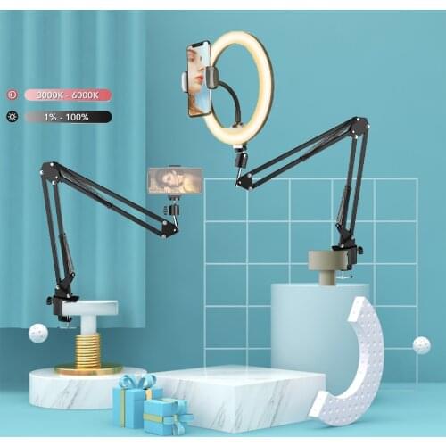 10'' Dimmable Ring Fill Light with Camera Tripod Table Stand Aluminum Control Tripod Stand for Youtube Live Photo Studio Video