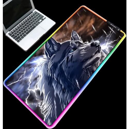 Mairuige Large Size RGB Mouse Pad Cold Light LED Discoloration USB Charging Weather Rain Wolf King Dongman Computer Desk Mat