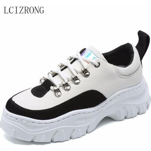 LCIZRONG Platform Women PU Leather High Casual Shoes for Woman Lace-Up Autumn Wedge Travel Shoes Girl Platform Shoes Size 36-41