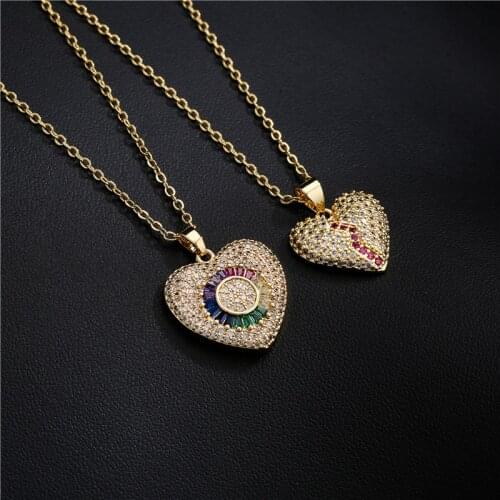 NEWBUY Brand Luxury Crystal Cubic Zirconia Heart Pendant Necklaces For Women Fashion Gold Color Wedding Necklace Promise Gift