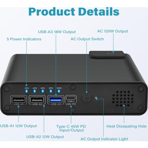 2021 New Product 36000mAh 120W Portable Quick-charging Power Bank with CE/ROHS/FCC for Laptop Notebook Tablet Smart Phone