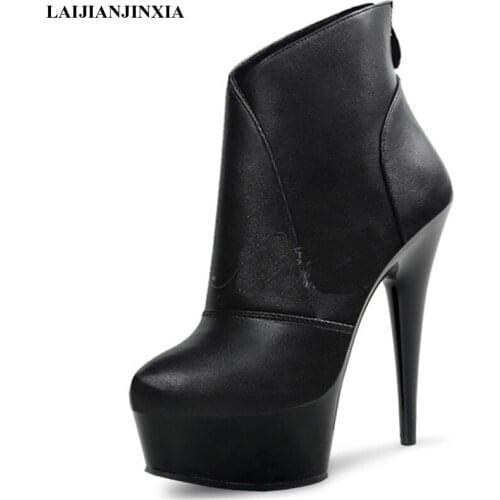 LAIJIANJINXIA New 15 cm High Heels Fashion Round Toe Women Boots Sexy Ankle Boots Party Model Pole Dancing Shoes Work Boots