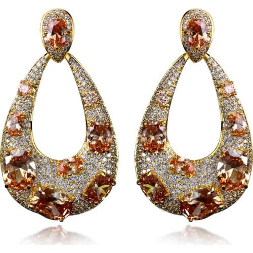New Gold Color Drop Earrings Setting with Cubic Zirconia Party Earrings For Women Free Allergy Lead Free