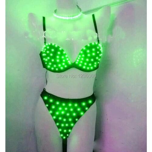 New Design Sexy Costumes Women LED Strobe Luminous Bra Shorts Sexy Suit Female Singer Stage Performance Sets Growing Costume