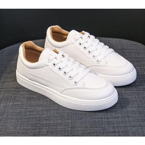 Solid White Sneakers Women Shoes Woman Vulcanized Shoes Lace Up Casual Shoes Plus Size Fashion Canvas Soft Sole Students Flats