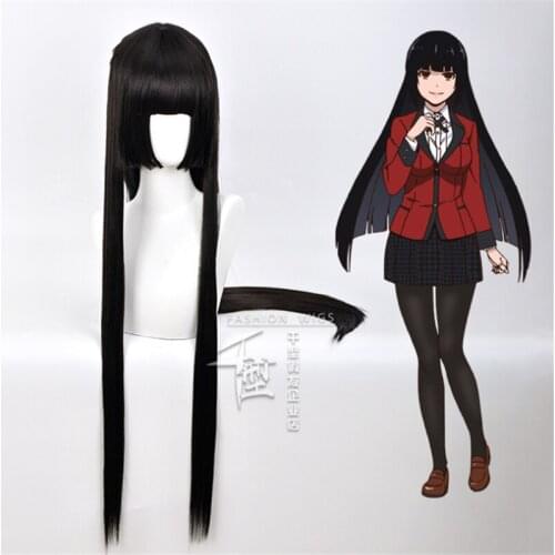Cos Gift 100cm Kakegurui Cosplay Wigs Jabami Yumeko Playing Long Black Color Hair Halloween Wigs Heat Resistant Synthetic Hair