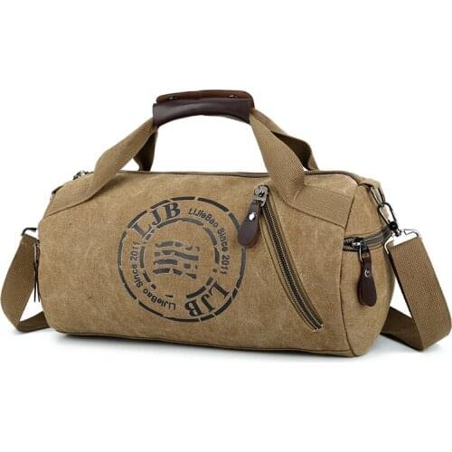 Customizable for Both Men and Women Hand Shoulder Canvas Cylindrical Casual Travel Fitness Clothing Package-Retro Bucket Bag