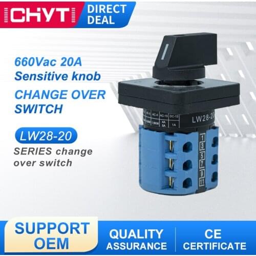 Manufacturer AC Transfer Switch LW28-20 660V 20A 2 Poles 1/2/3 Position Rotary Cam On-Off-On Elecrical Change Over Switch