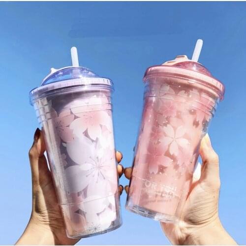 Portable Lovely Cartoon Mug Creative Double Layer Plastic Water Bottle With Straw Yogurt Mug Best Cup Kid Gift For Women Lovers