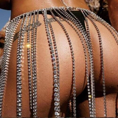 Luxury shiny Rhinestone long tassel waist chain skirt chain sexy womens crystal skirt bikini waist belly chain nightclub jewelr