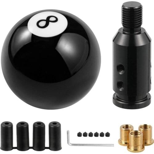 Ball Shift Knob, Billiard Black Round Shifter Knob, Manual Gear Shift Knob with Adapter for Non-Threaded Shift Knob