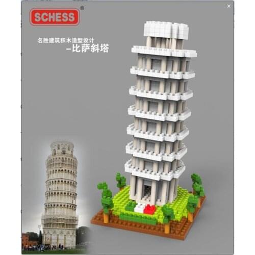 SC: Great architectures - Leaning Tower of Pisa (Torre di Pisa) 1090 Diamond Micro Nano Building Blocks Action Figure gifts