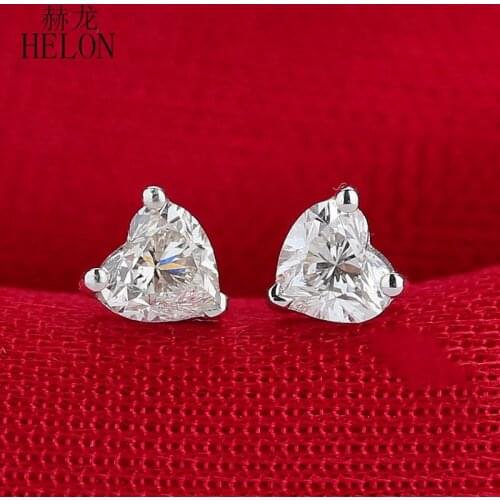 HELON VVS/FG Heart Moissanite Stud Earrings Solid 14k White Gold Lab Grown Moissanite Diamond Engagement Women Romantic Jewelry