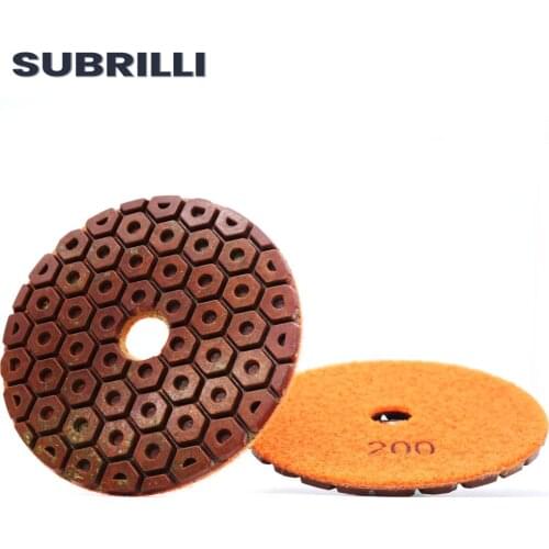 SUBRILLI 4" Metal Diamond Polishing Pad Copper Particles Bond Grinding Wheel For Granite Marble Concrete Floor Sanding Disc