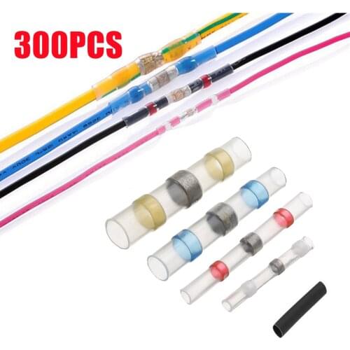 300/50x Solder Seal Wire Terminals Heat Shrinkable Wire Connectors Waterproof Heat Shrink Butt Connector Insulated Butt Splices