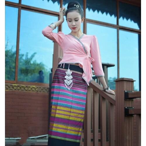 Traditional Thai Dress for Women Summer Thin Section Fashion Songkran Festival Casual Wear Simple Elegant Thailand Costume