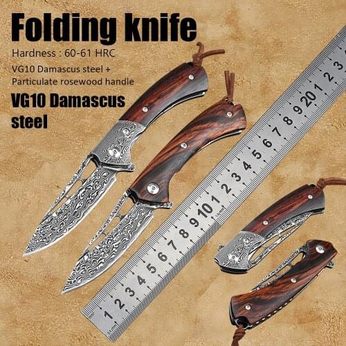 Outdoor utility tactical knife Damascus pocket knives hunting knife survival camping self defense knife