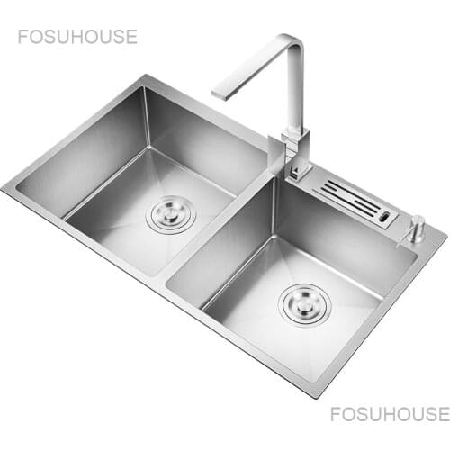 Thickened kitchen Sink, Double Sink, 304 Stainless Steel Kitchen Wash Basin, Wash Basin, Set Table, Upper And Lower Basin