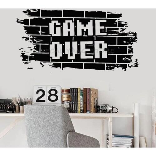Game Over Wall Decal Bricks Gaming Teens Boys Bedroom Play Room Video Games Home Decor Door Window Vinyl Stickers Mural 1503