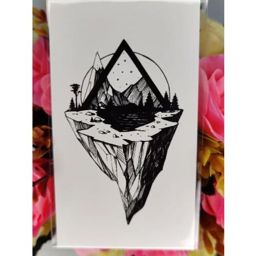 Waterproof Fake Tattoo Stickers Black and White Retro Temporary Tattoos Mountain Sun Transferable Tatoo Tatto for Men Women Girl