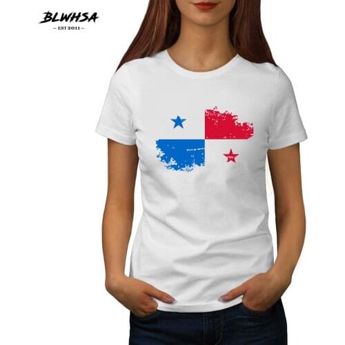 BLWHSA Panama Flag Women T shirt Casual Short Sleeve Printed Design T-shirts Summer Panama National Flag Women Clothing